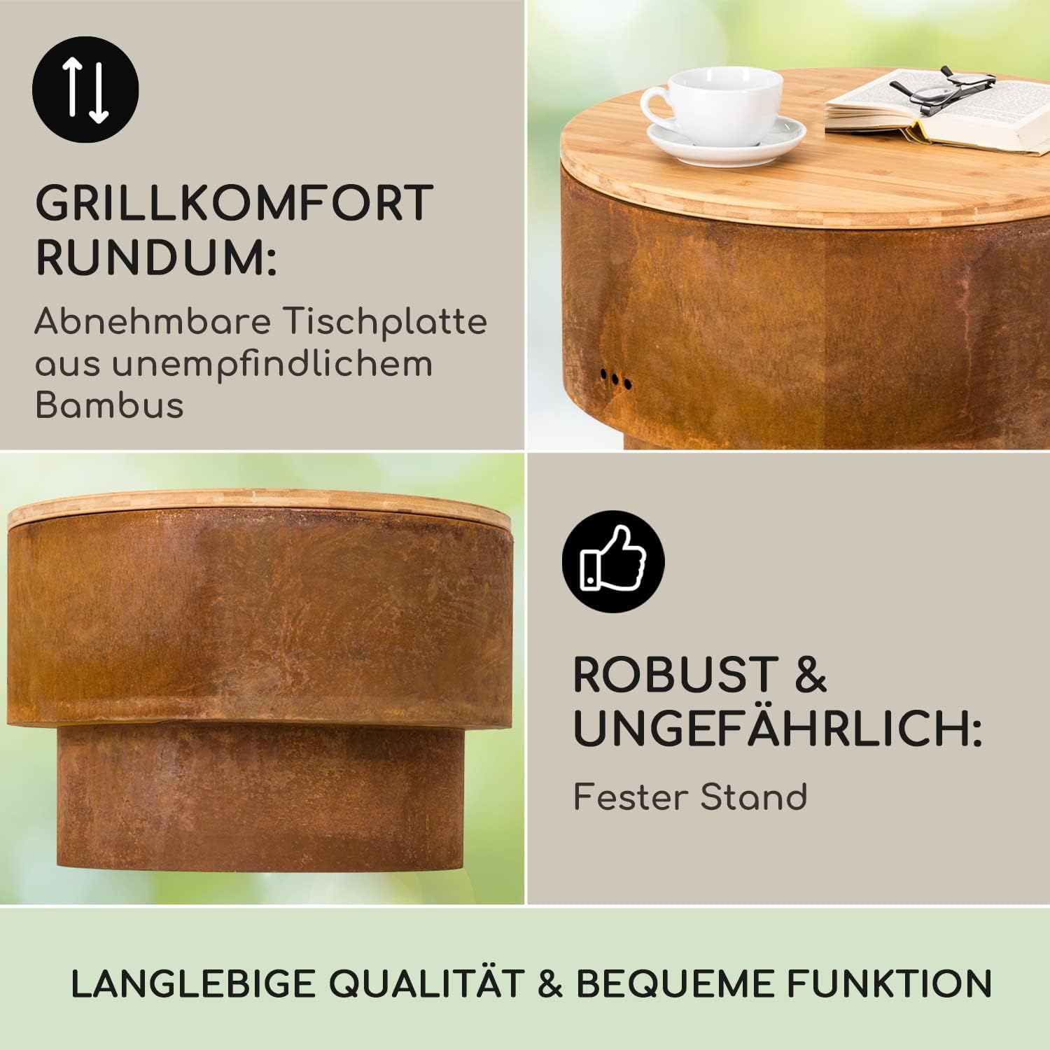 Blumfeldt Tragbarer Holzöfen-Grill für Garten und Camping, mit Ständer, multifunktional, sehr robust
