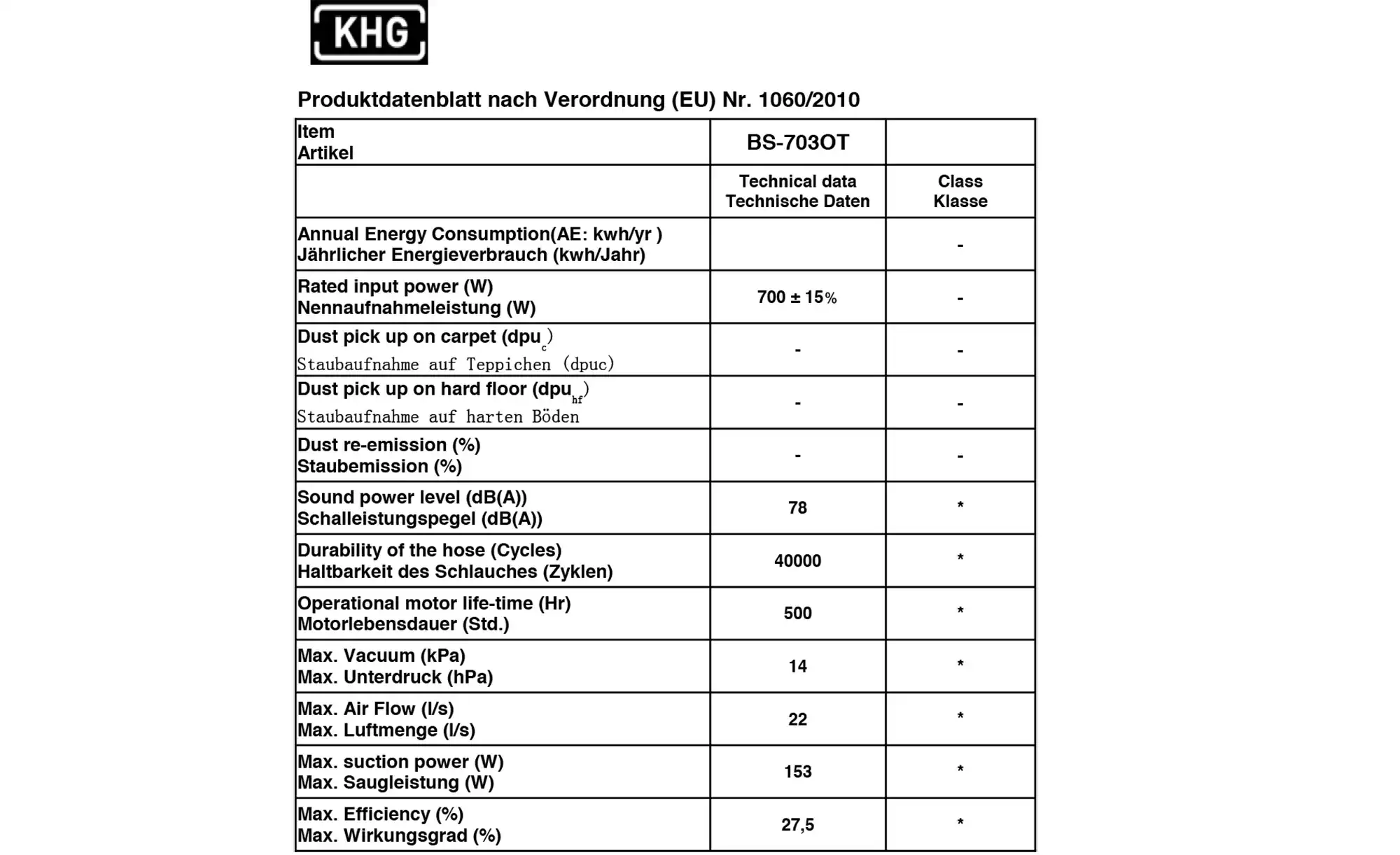KHG Bodenstaubsauger BS-703OT