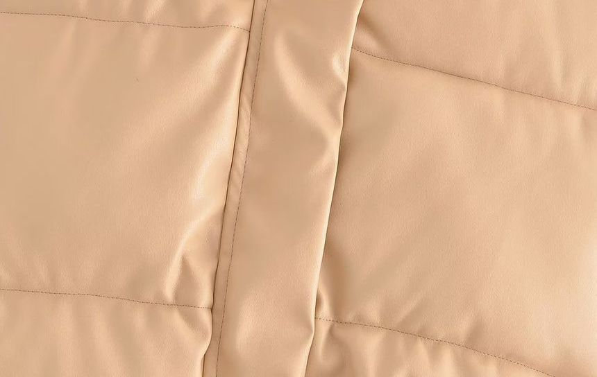 Susaine - Opstaande kraag, effen gewatteerd imitatieleren cropped vest met rits