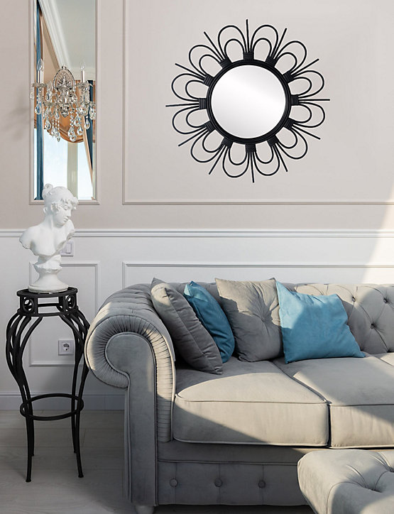 Miroir rotin fleur noir L.43 x l.43 cm