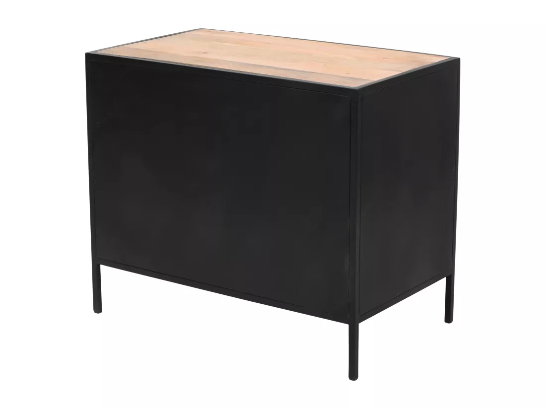 Meuble sous vasque en métal noir et bois de manguier- 2 portes - 95 cm - ORIONIS