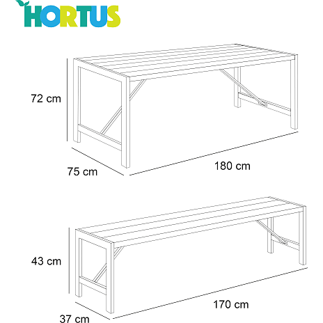 Hortus Augusta bord og 2 bænke - sort/galv. stål