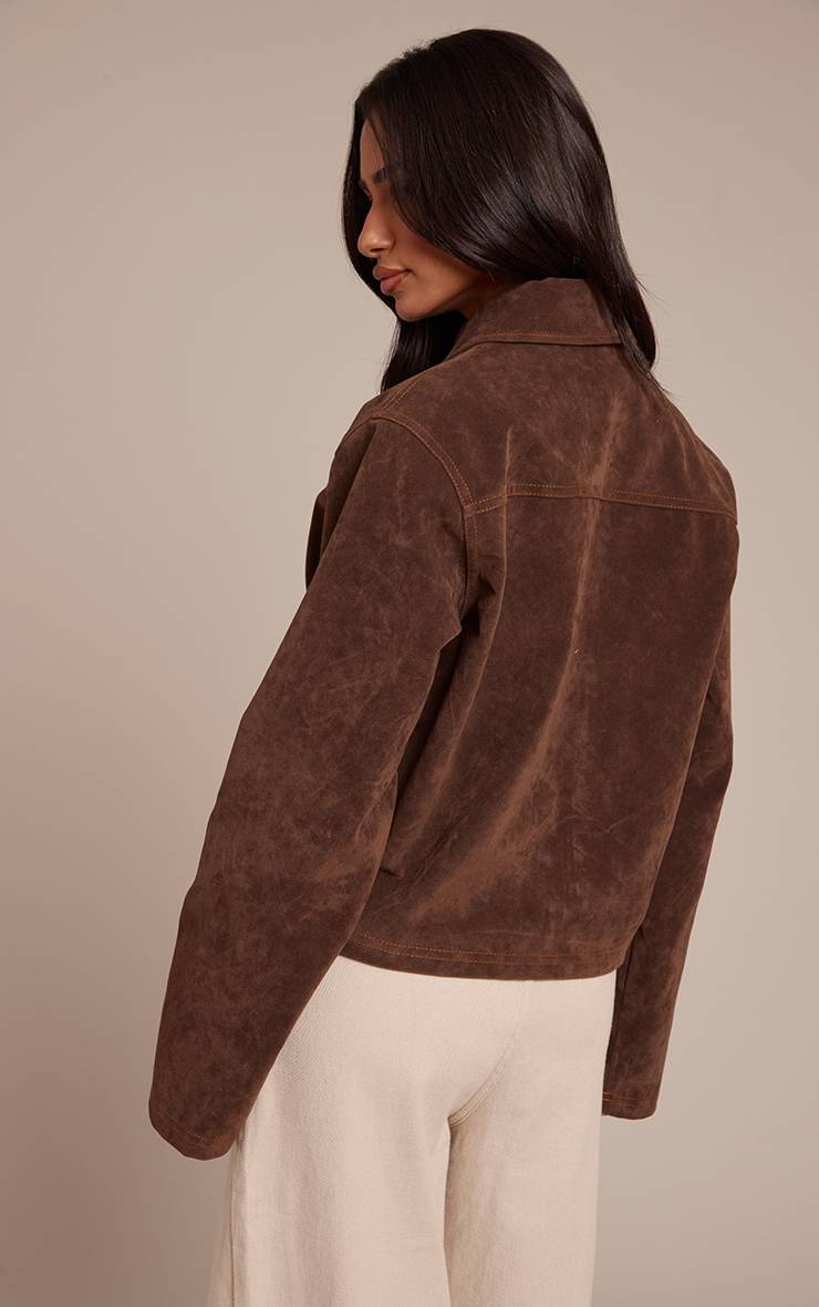 Chocolate Brown Veste En Synthétique À Détails De Poches Petite