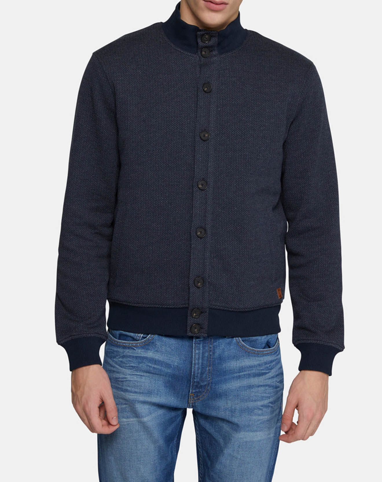 Hackett London Blouson en maille Chevron bleu marine