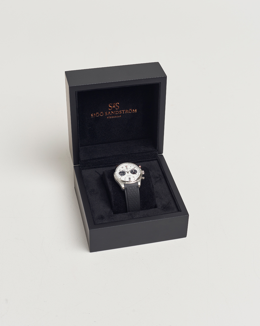 Sjöö Sandström Royal Steel Chronograph 40mm Black Rubber White Dial