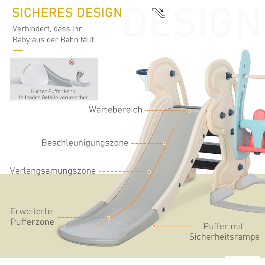 HOMCOM 3-in-1-Kinderrutsche mit Schaukel und Basketballkorb weiß, blau, grau