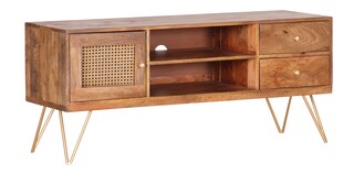 Lowboard GLORIA 130 x 57 cm Mango Massiv natur braun/Rattangeflecht