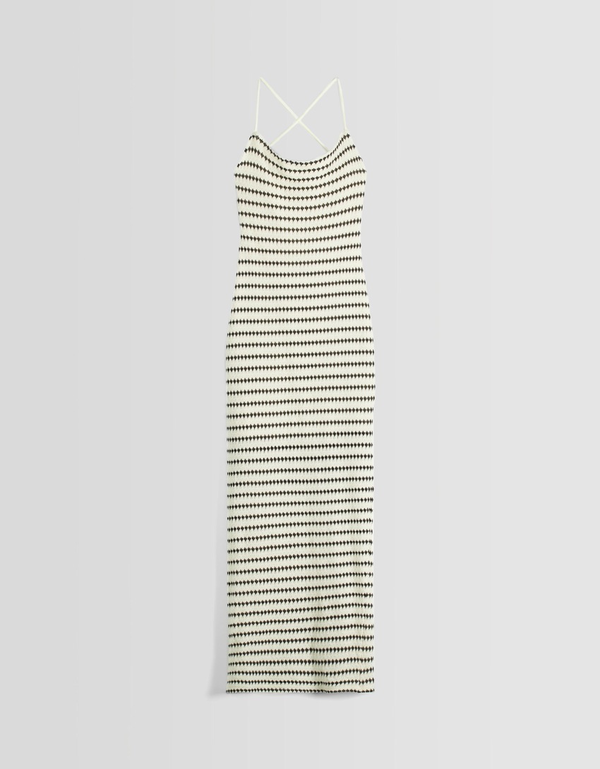Vestido midi rústico com costas abertas