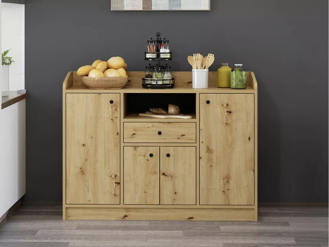 Buffet de cuisine avec 4 portes, 1 tiroir et 1 niche - Naturel - MIZOTA
