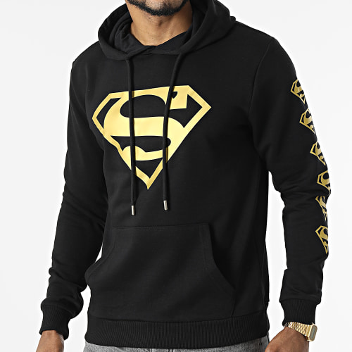 Sweat Capuche Front And Sleeve Noir Doré