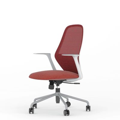Fauteuil de bureau TIME - accoudoirs fixes gris clair - rouge