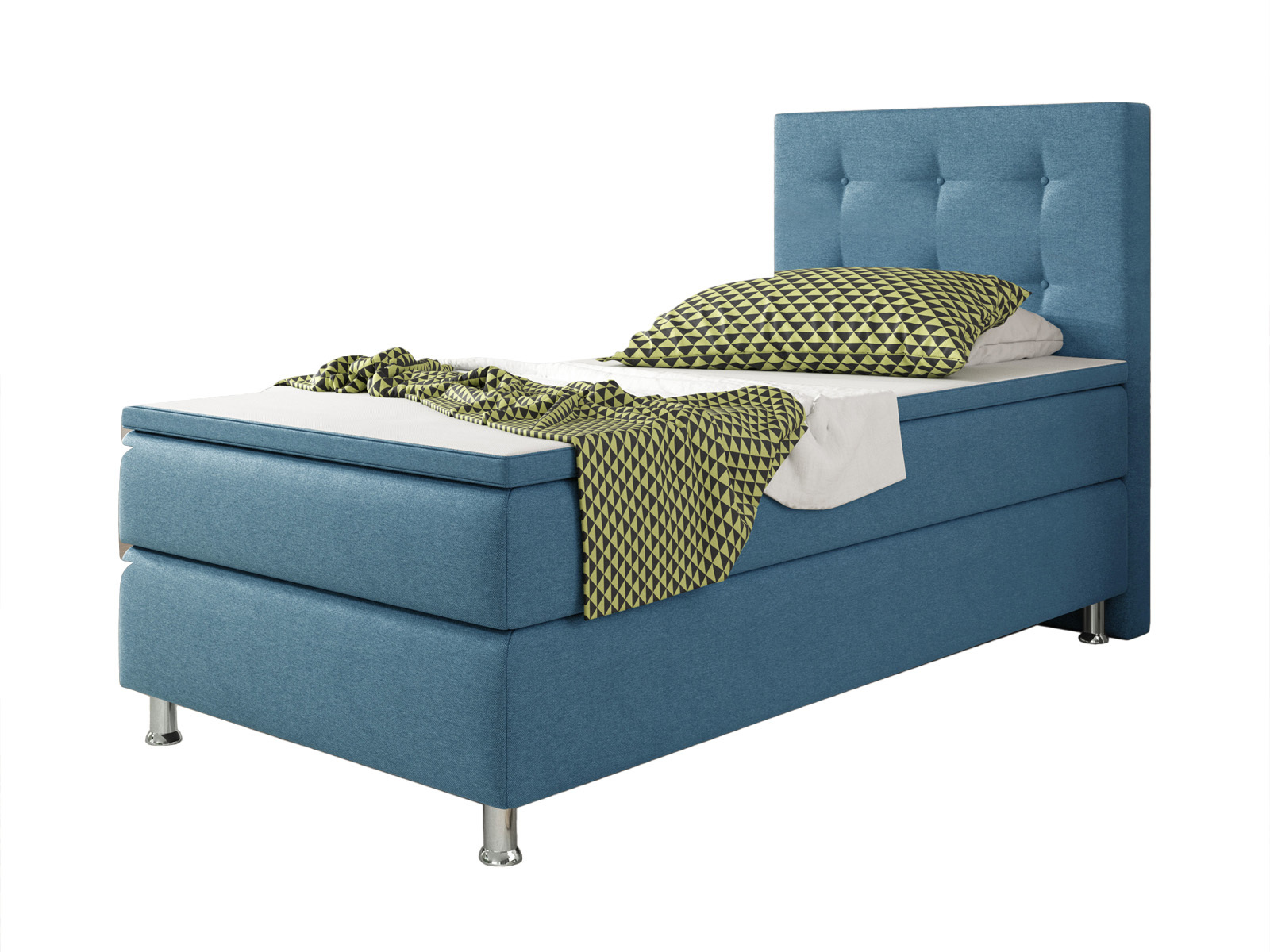 Boxspringbett - blau - mit Topper - H3 - 90x200 cm