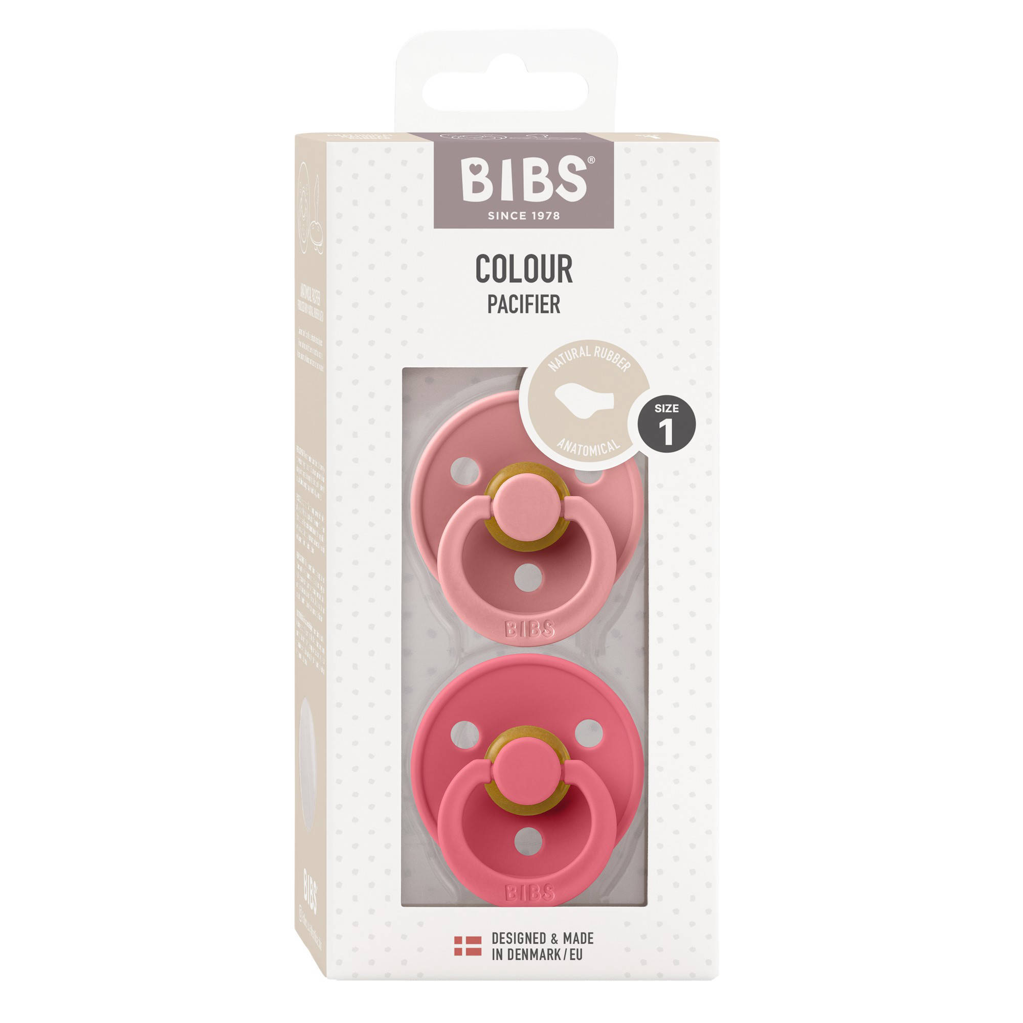 BIBS fopspeen - maat 1 - Dusty Pink / Coral (2 stuks)