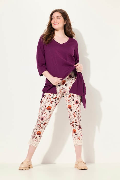 7/8-Leggings, Blüten, Spitze, Elastikbund, Biobaumwolle