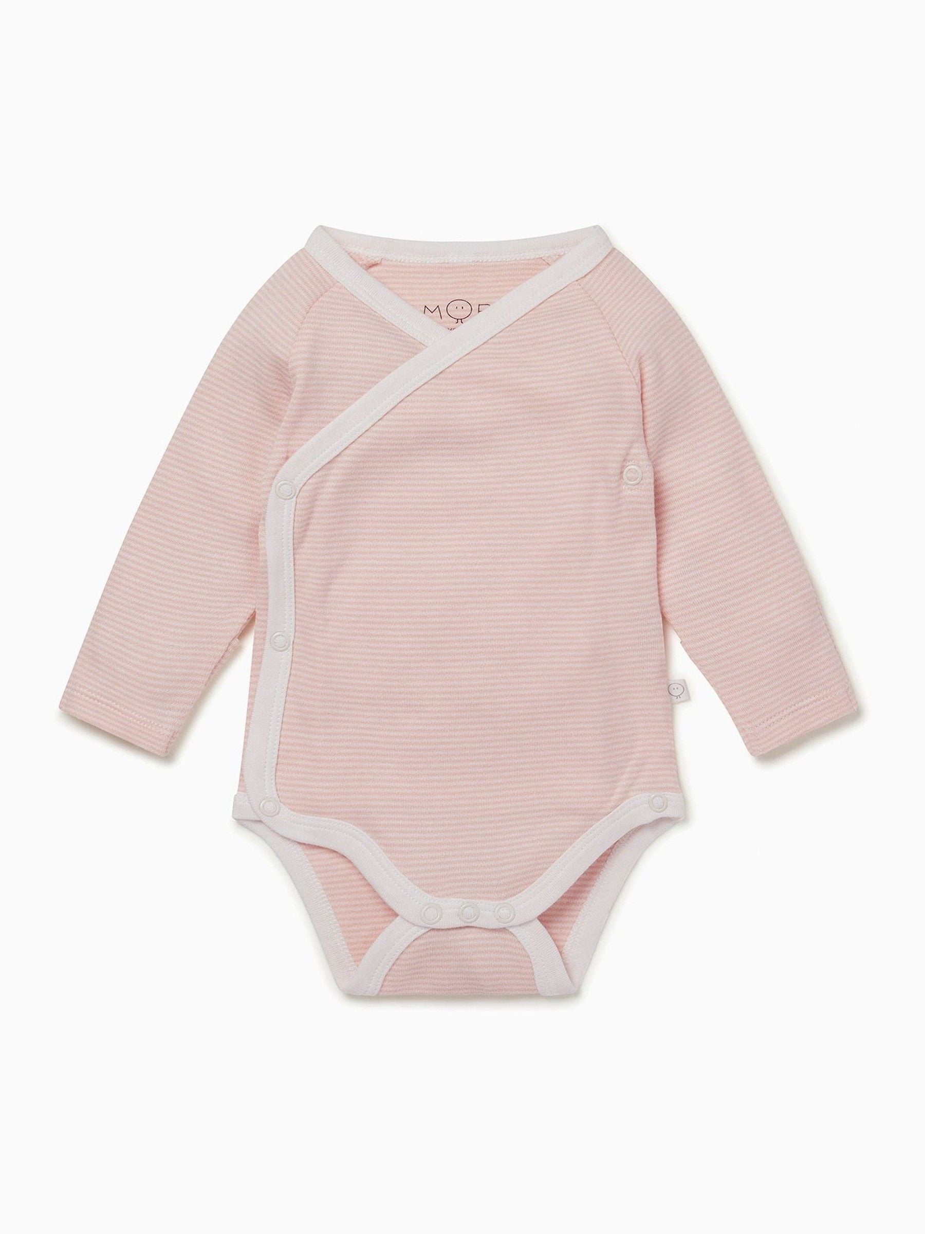 Poederroze gestreept - MORI Supersoft kimono-romper