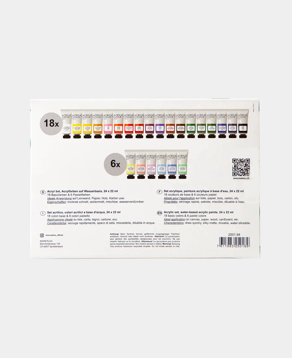 (24er Set) Acrylfarben Bastel Künstler Farben Basic   Pastell