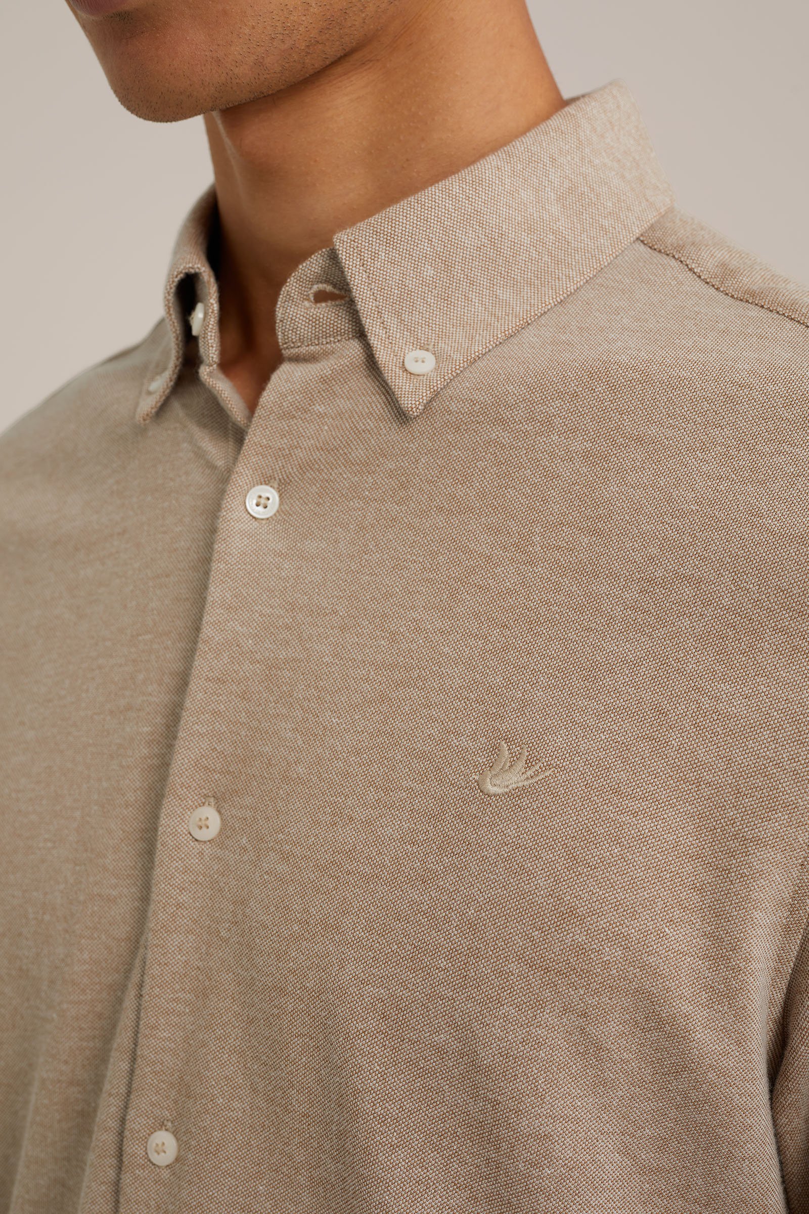 piquéjersey overhemd met stretch Fundamentals Beige