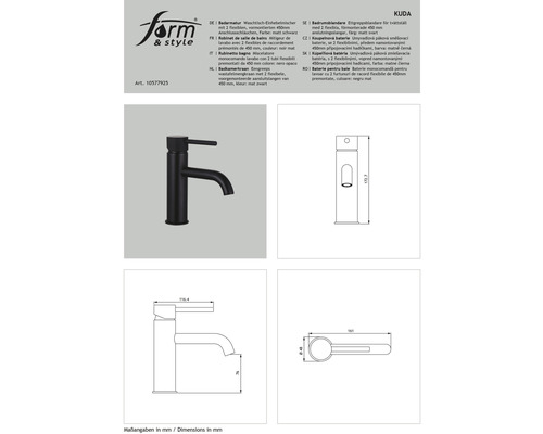 form&style KUDA wastafelkraan, matzwart