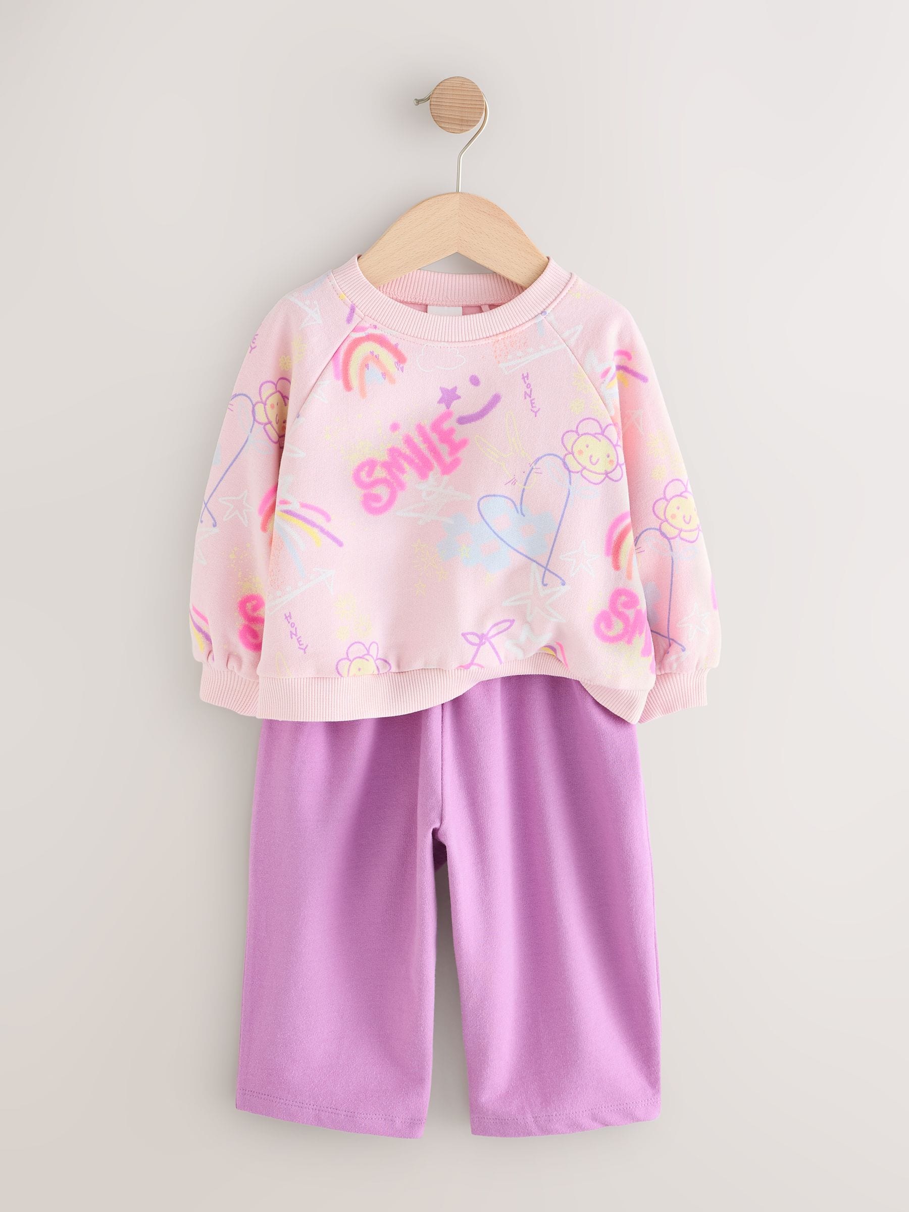 Roze/paars Doodle - Set van sweatshirt en joggingbroek met rechte wijde pijpen (3mnd -7jr)