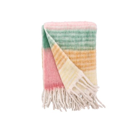 Villa Collection Styles Plaid, Rosa/ Grøn/ Gul, 130x170 cm