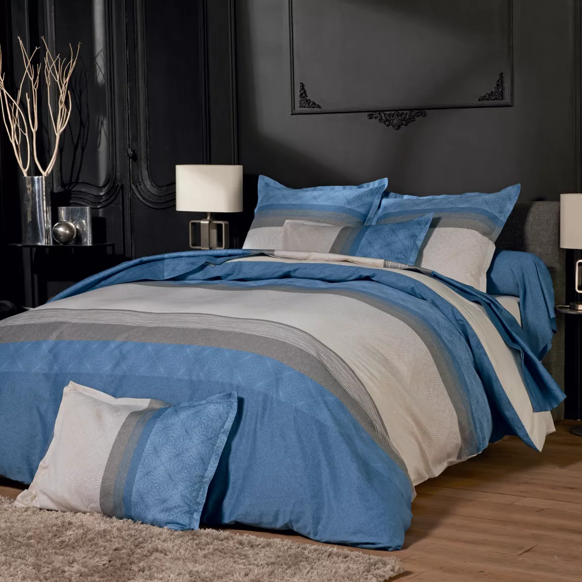 Drap plat satin de coton (240 x 310 cm) Tiago Bleu