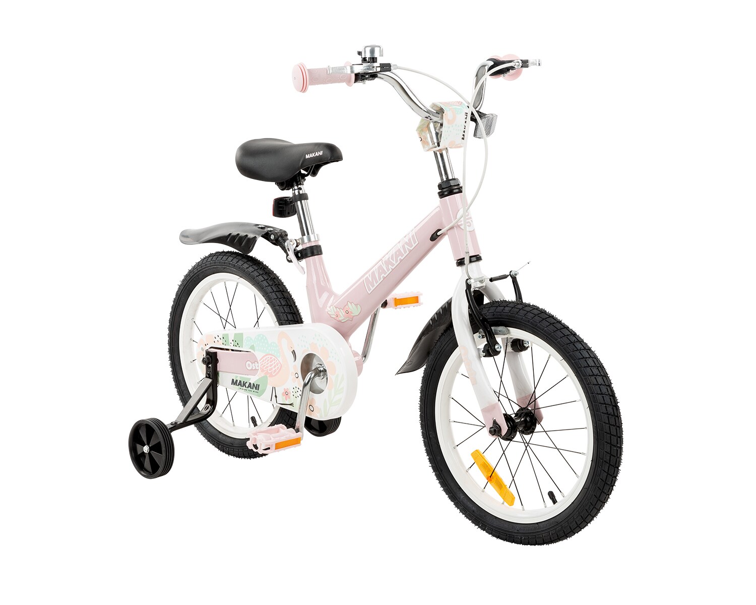 Makani Kinderfahrrad Ostria 16 Zoll, Sitz und Lenker verstellbar, Stützräder rosa