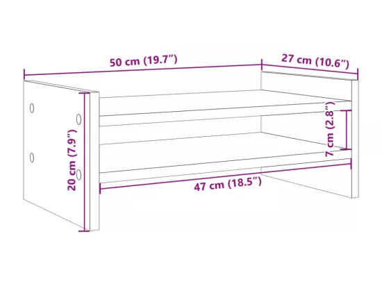 Support de moniteur chêne artisanal 50x27x20 cm bois ingénierie