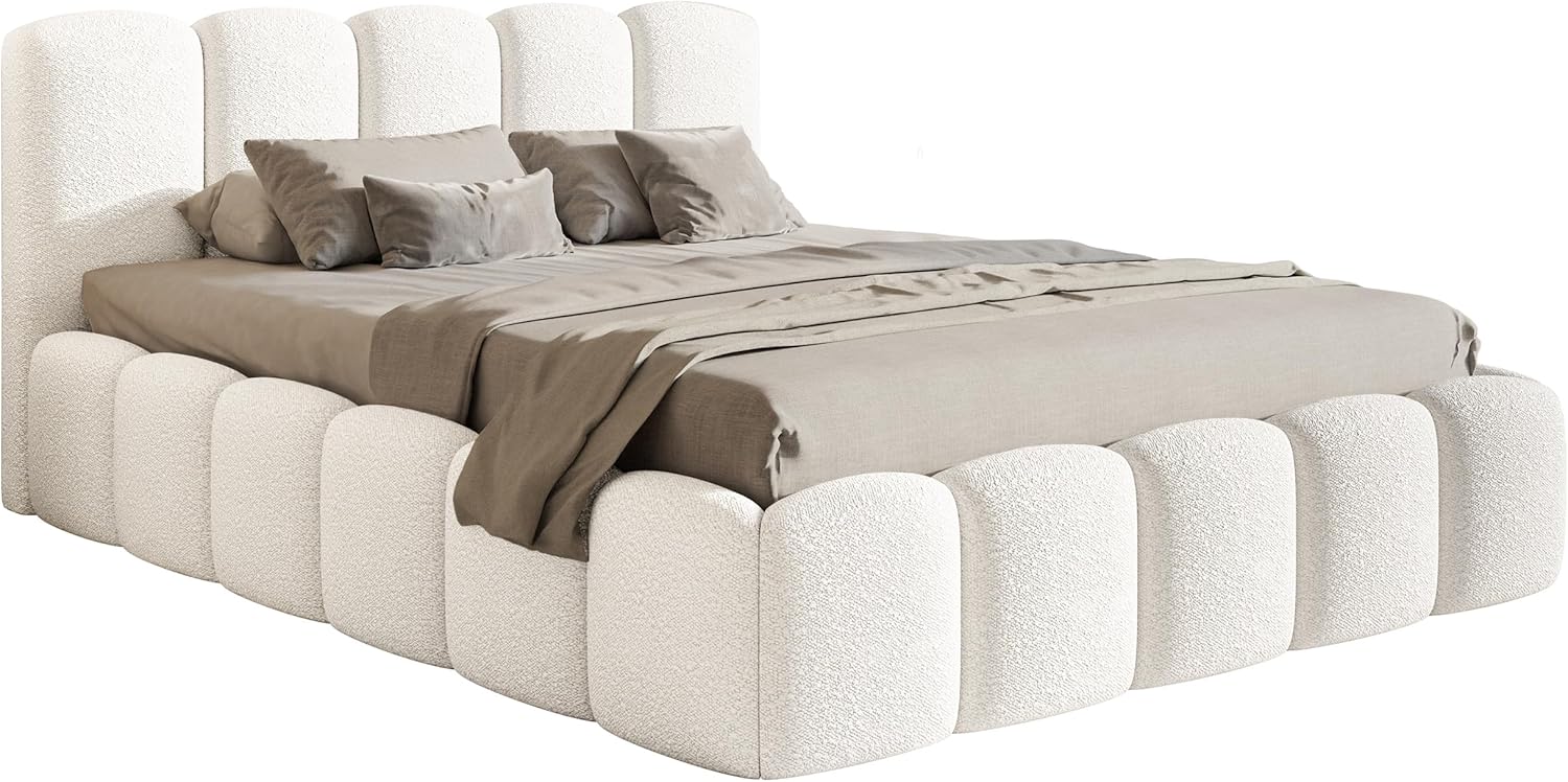 Selsey Bett 140 x 200 cm Polsterbett Schlafbett Mit Bettkasten Stauraum Metallgestell Kopfteil Boucle Cloudy II Creme