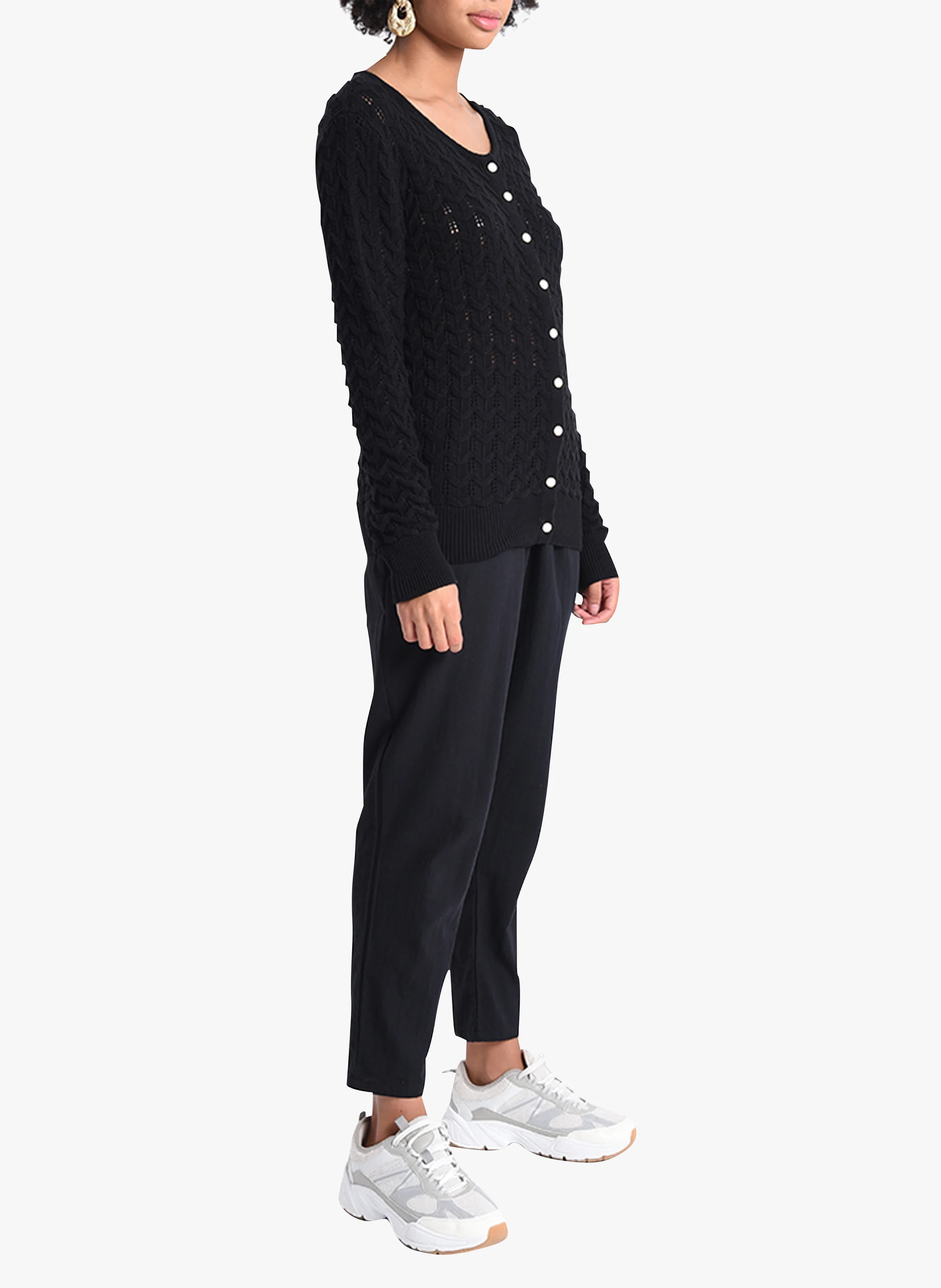 Gilet col rond ajouré | Noir