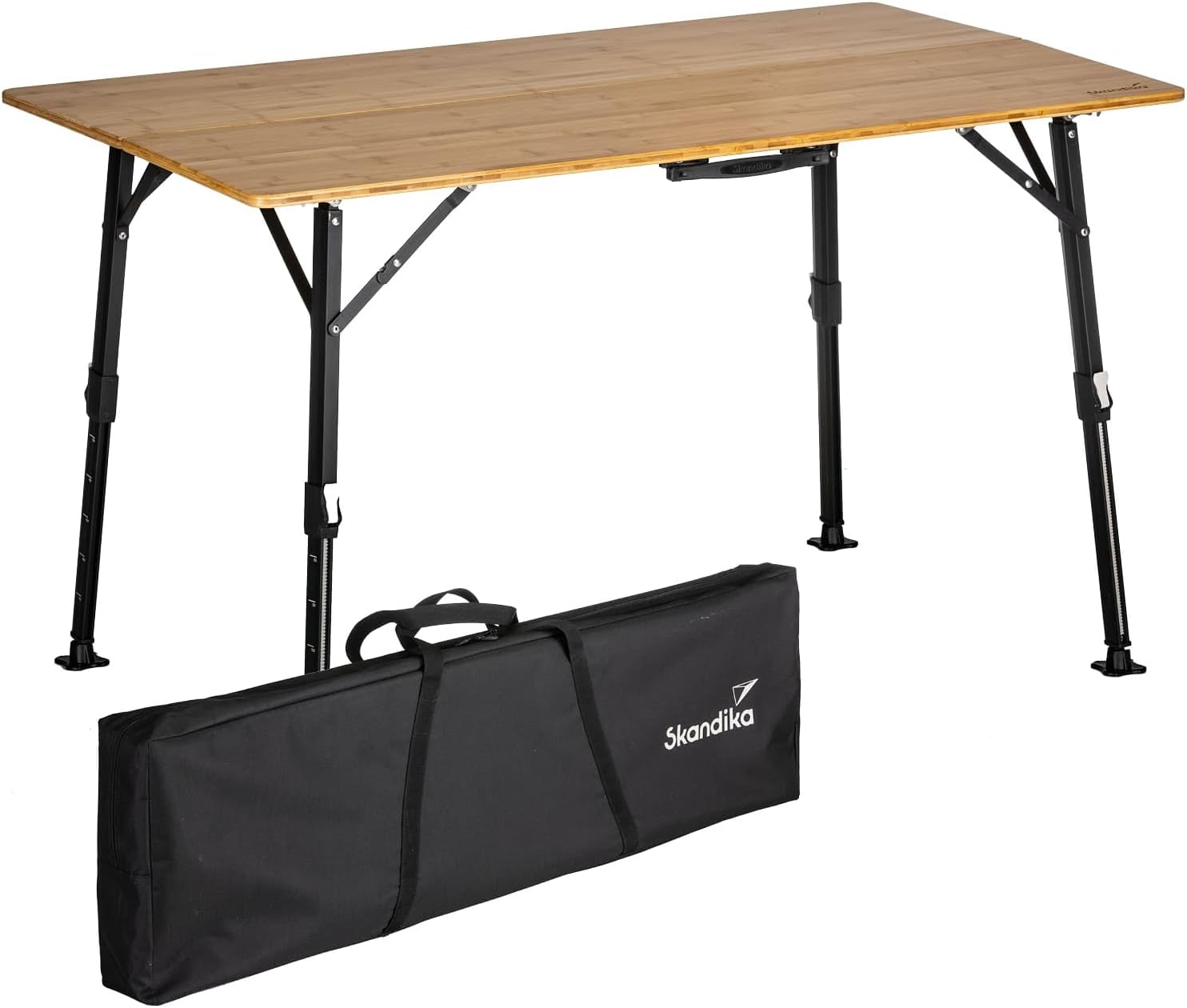 Skandika Campingtisch Tobro | Klapptisch mit Bambus Tischplatte, klappbar, stufenlos höhenverstellbar, 100 kg belastbar, wetterfest, Tragetasche | Outdoor Tisch, Camping, Balkon