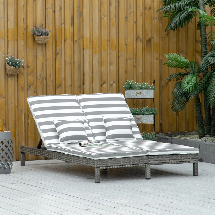 Outsunny Polyrattan Gartenliege für 2 Personen grau, weiß