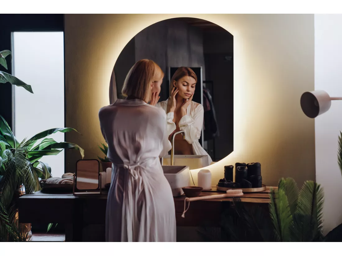 Miroir rond biseauté, miroir moderne avec rétroéclairage LED - 100 cm - Lumière neutre