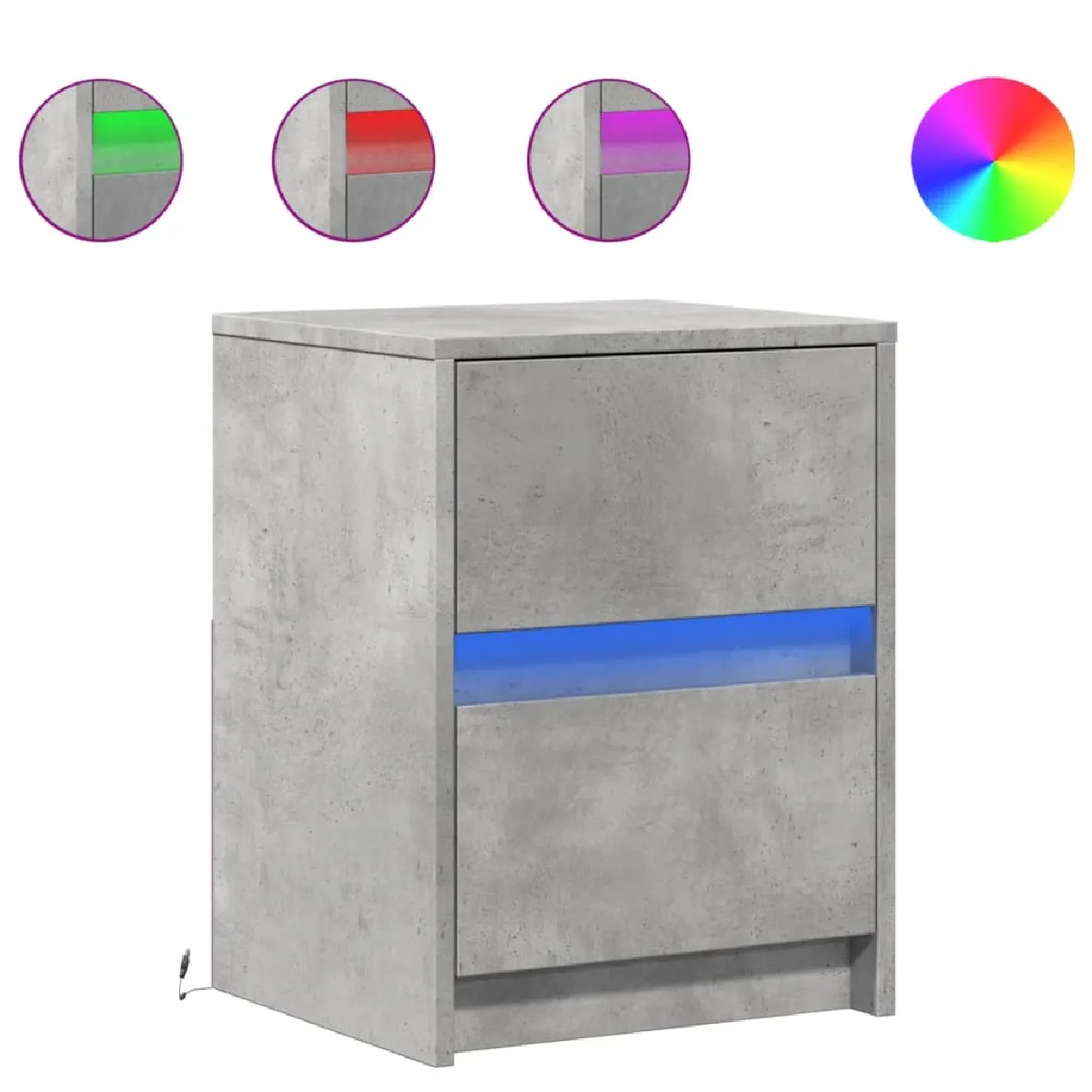 vidaXL Armoires de Chevet LED - Gris Béton