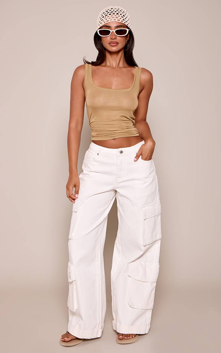 Ecru Jean En Denim À Jambes Larges Avec Poches Cargo Petite