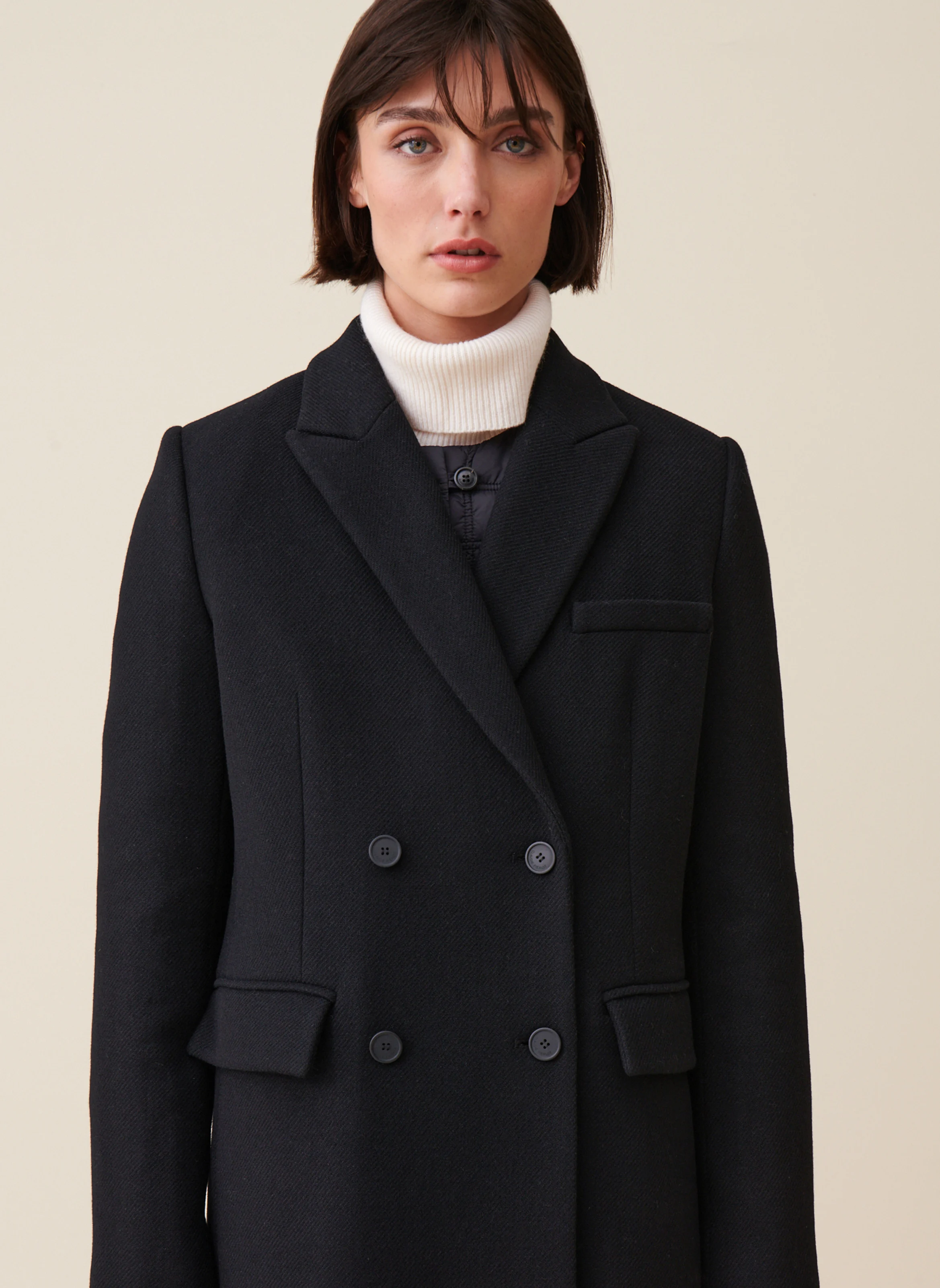 Manteau droit en laine mélangée | Noir