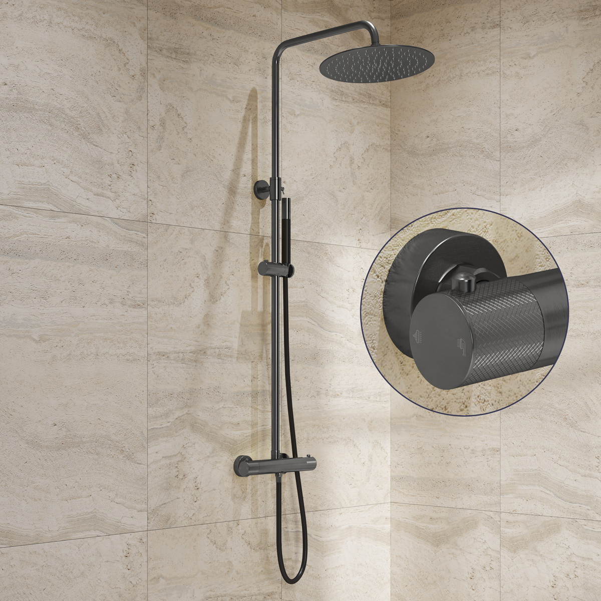 Saniclear Iron Curved Pro opbouw regendouche verouderd ijzer / gunmetal met 30cm hoofddouche