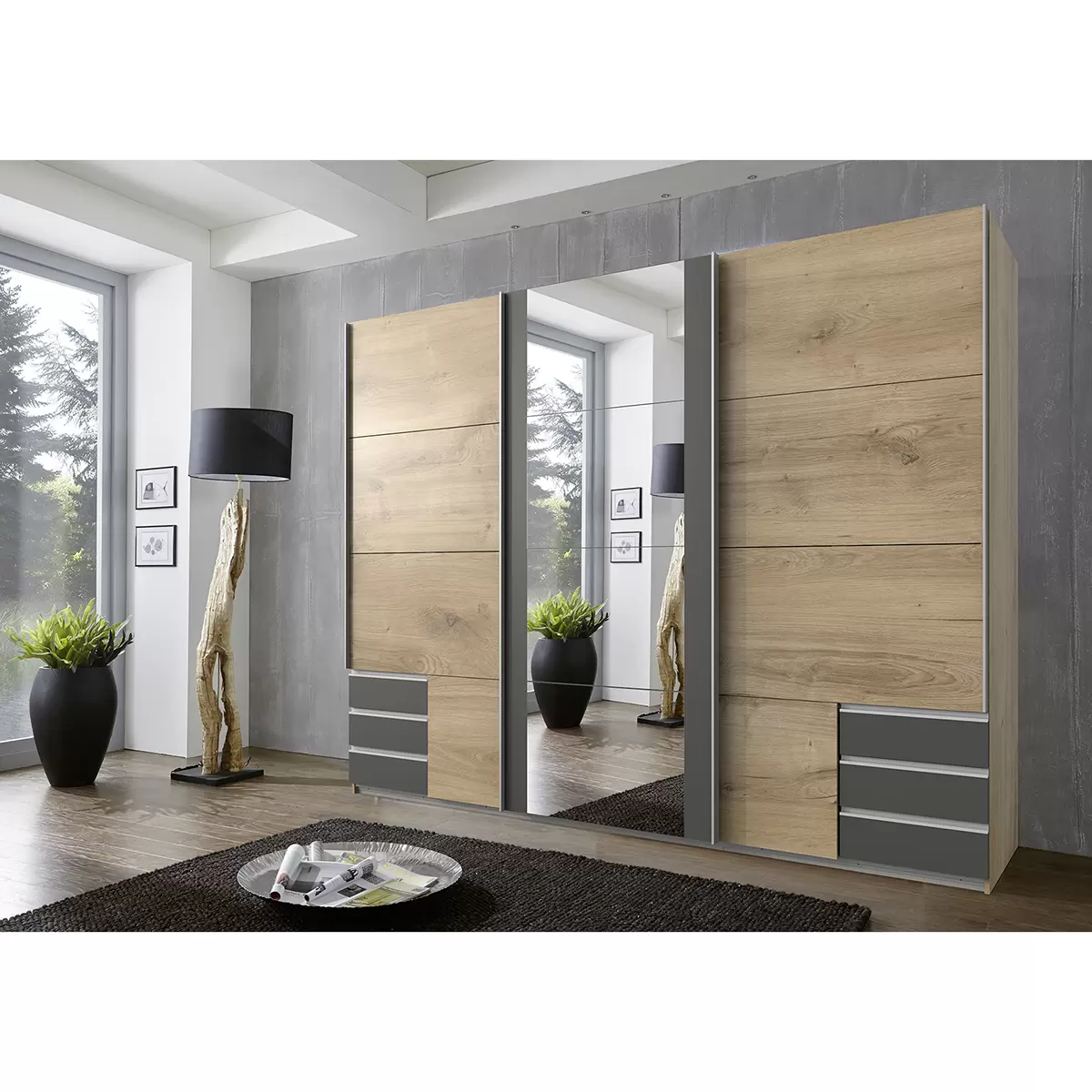 Schwebetürenschrank 3trg. Emden2 braun,graphit
