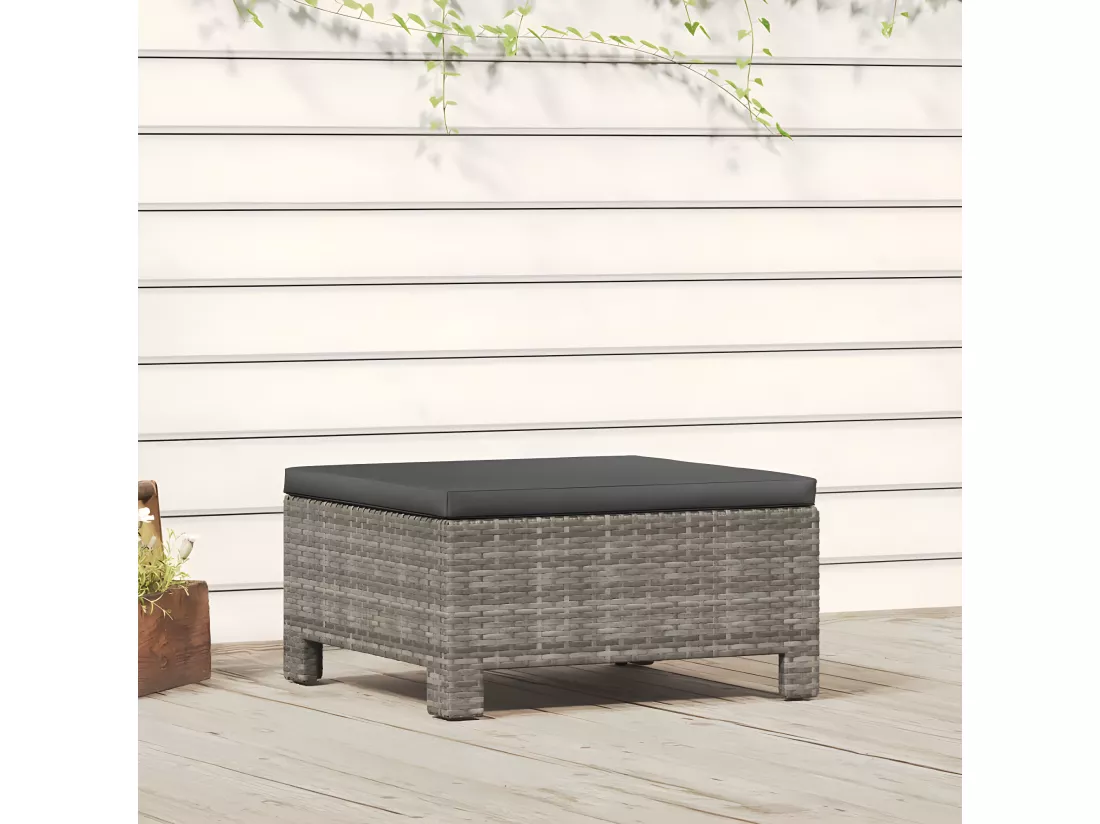 Repose-pied de jardin avec coussin Gris Résine tressée