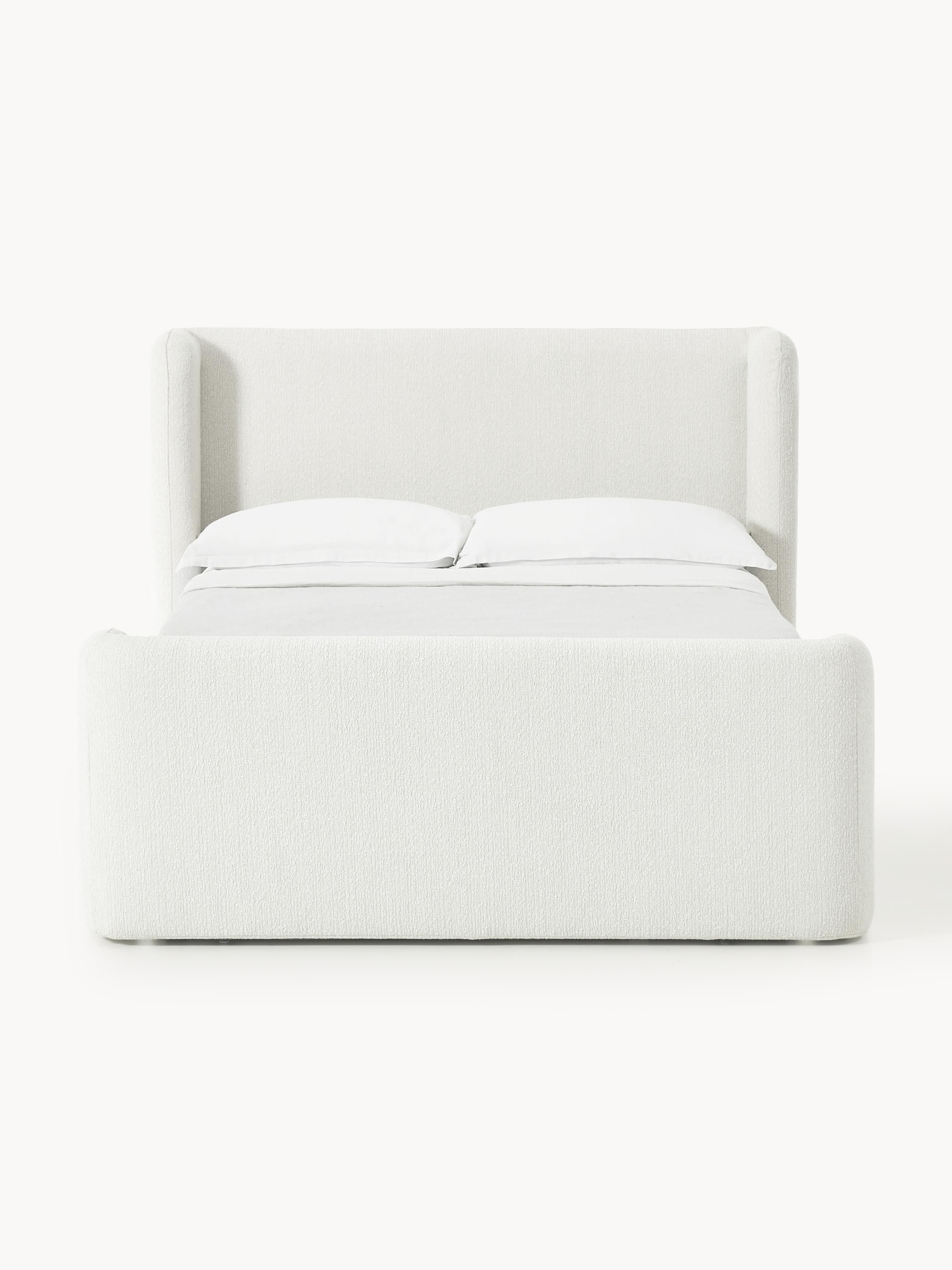 Bouclé boxspring bed Perla met opbergruimte