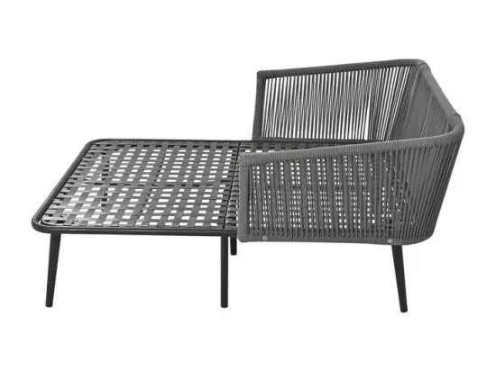Bain de soleil，canapé de jardin - en acier galvanisé et corde tressé - 2 places - Gris