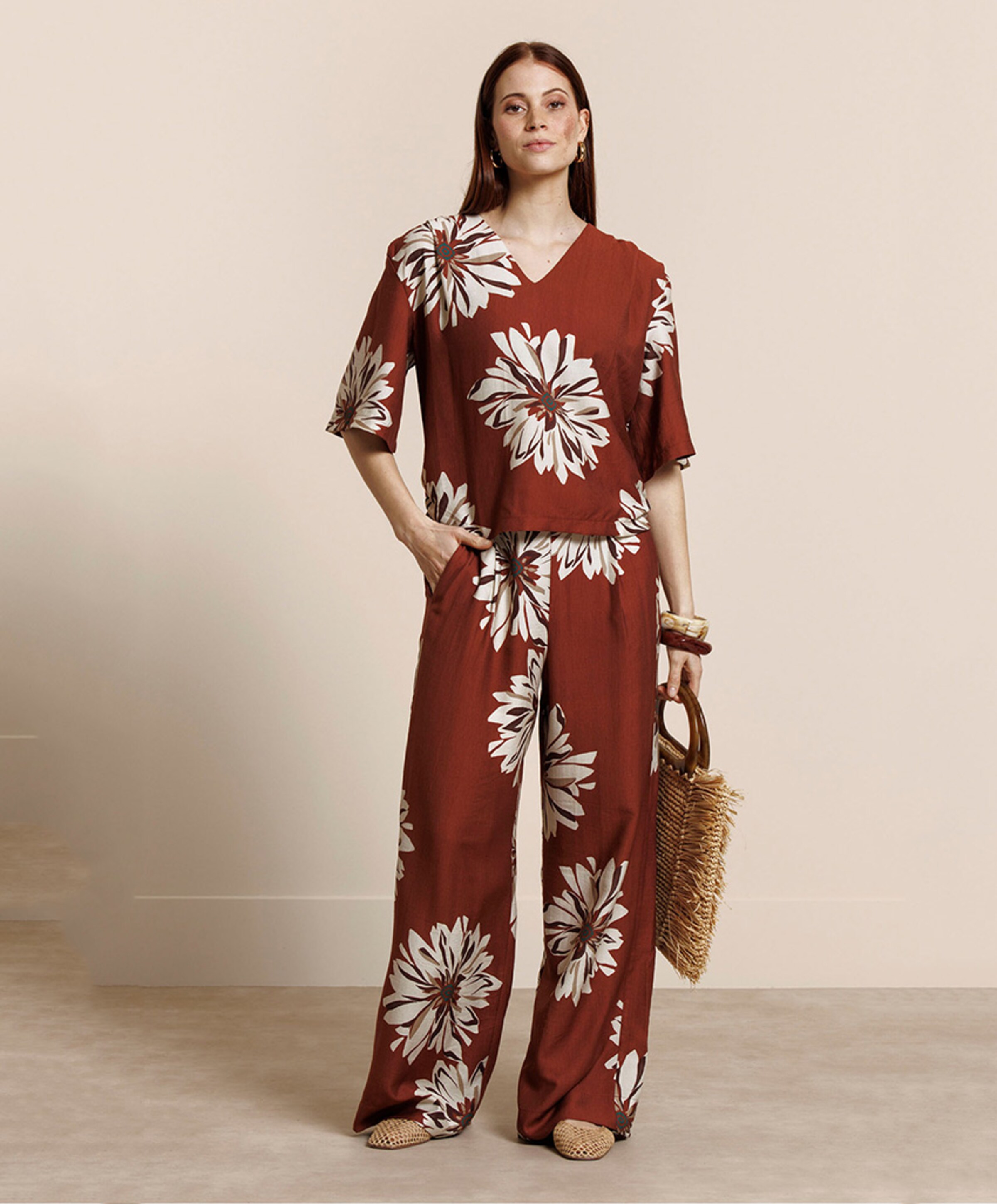 Studio Anneloes Bruce flower dames broek brique