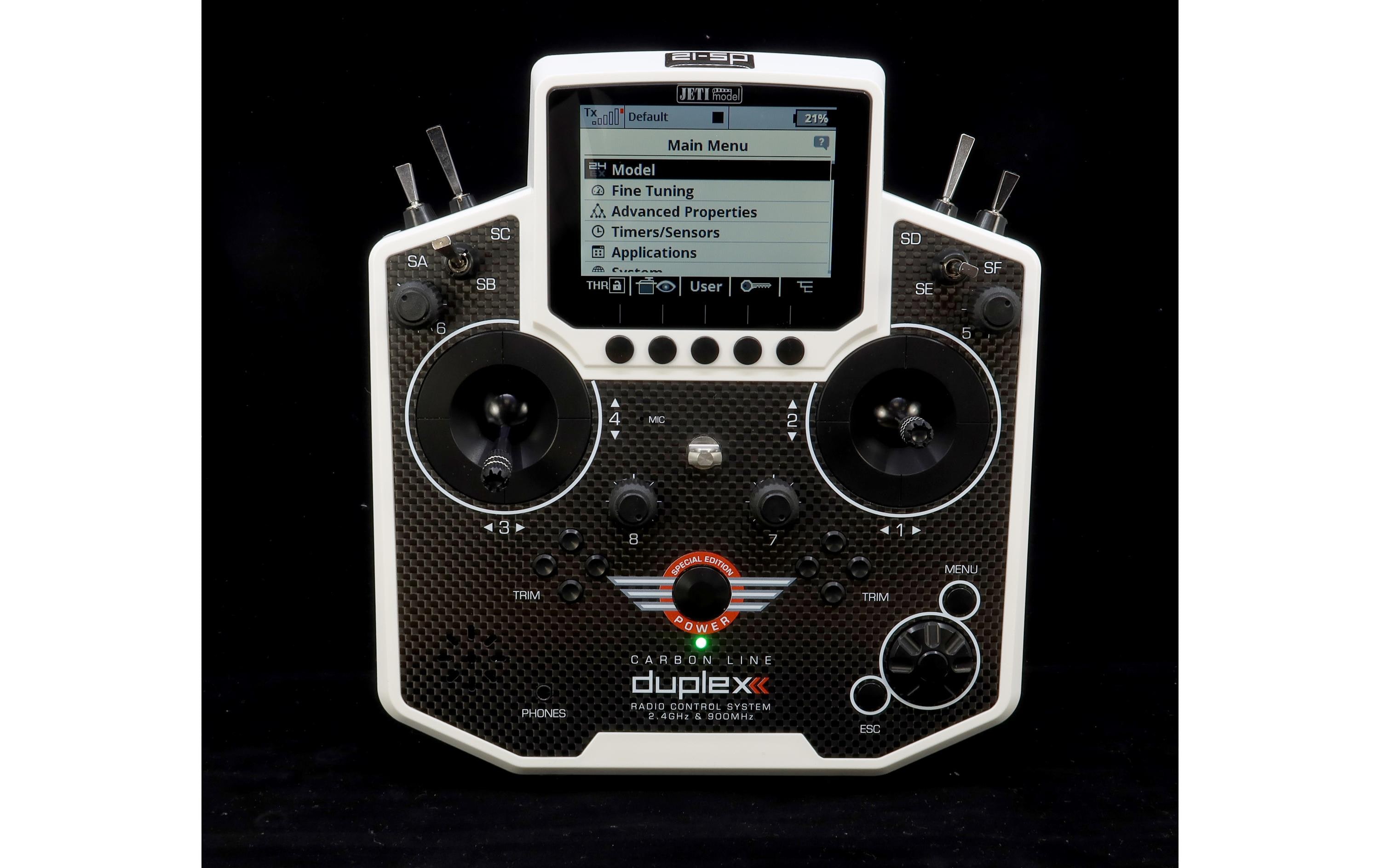 Fernsteuerung Duplex DS-12 Carbon White 2024 + R9 Empfänger<br>Handlicher Jeti Duplex 2.4 GHz Sender in «Special Edition» Ausführung