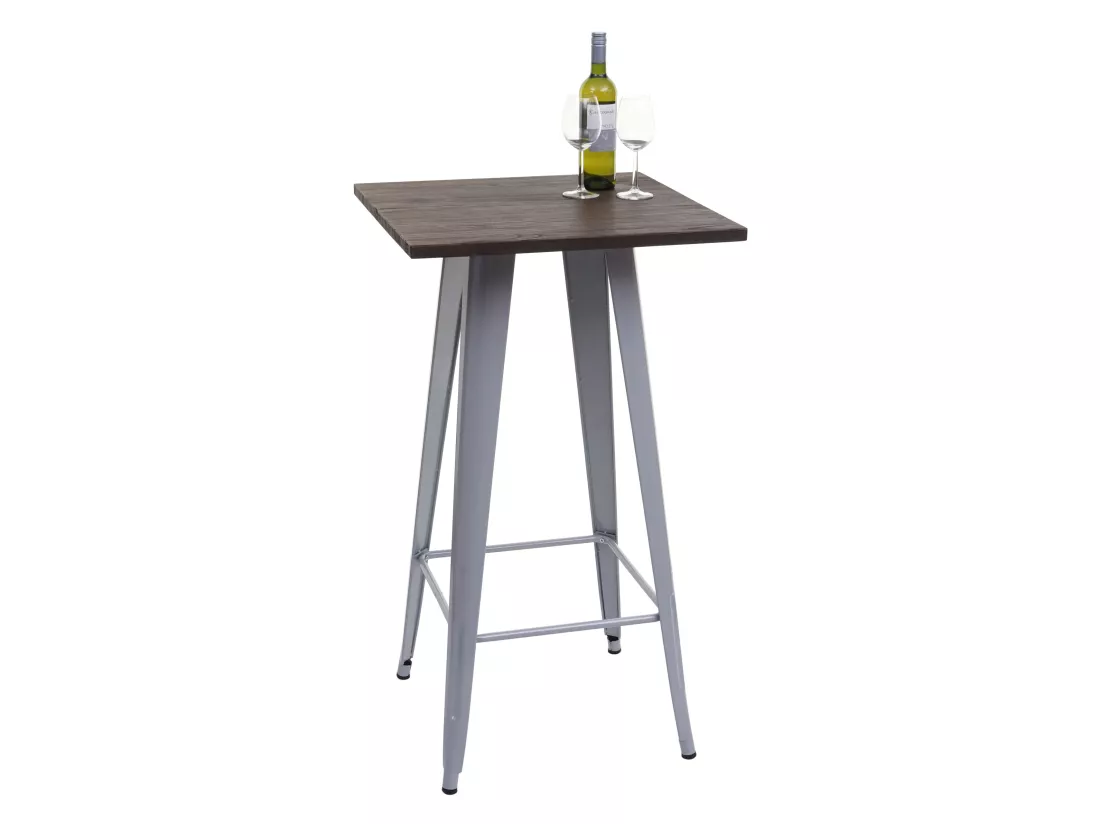 Table haute MCW-A73, plateau en bois inclus, gris