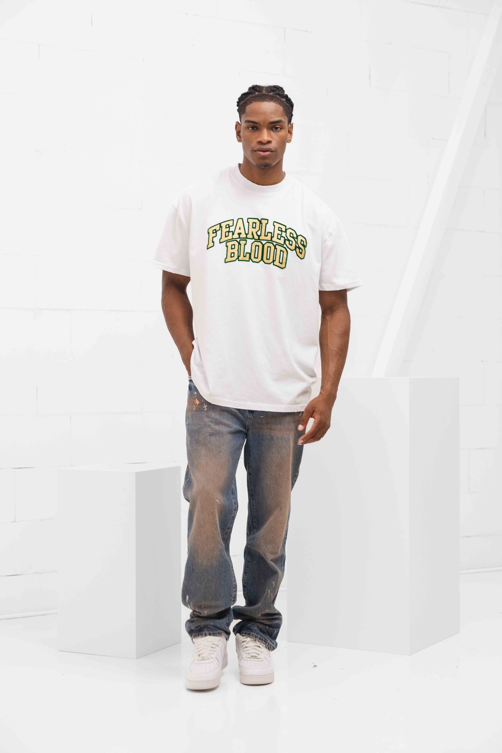 Fearless Blood Logoprint T-Shirt Heren Wit/Groen