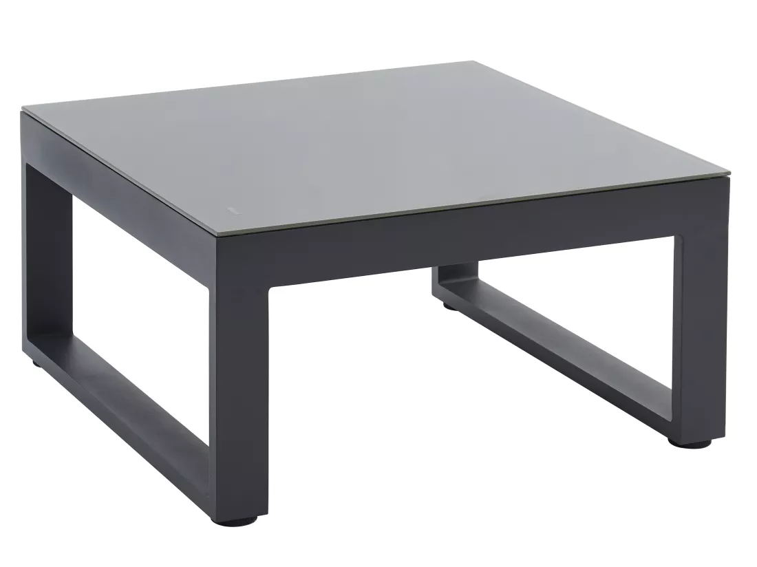 Salon de jardin en aluminium : Table basse et canapé d'angle relevable 6 places - Anthracite - PALAOS II de MYLIA