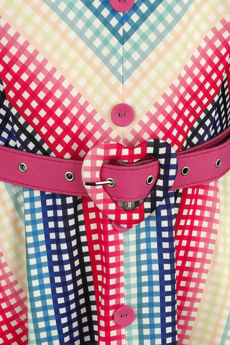 Robe Évasée Serene Rainbow Gingham | Voodoo Vixen Robe mi-longue