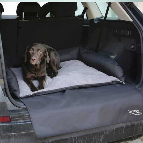 Cama cinza em formato de carro para cães