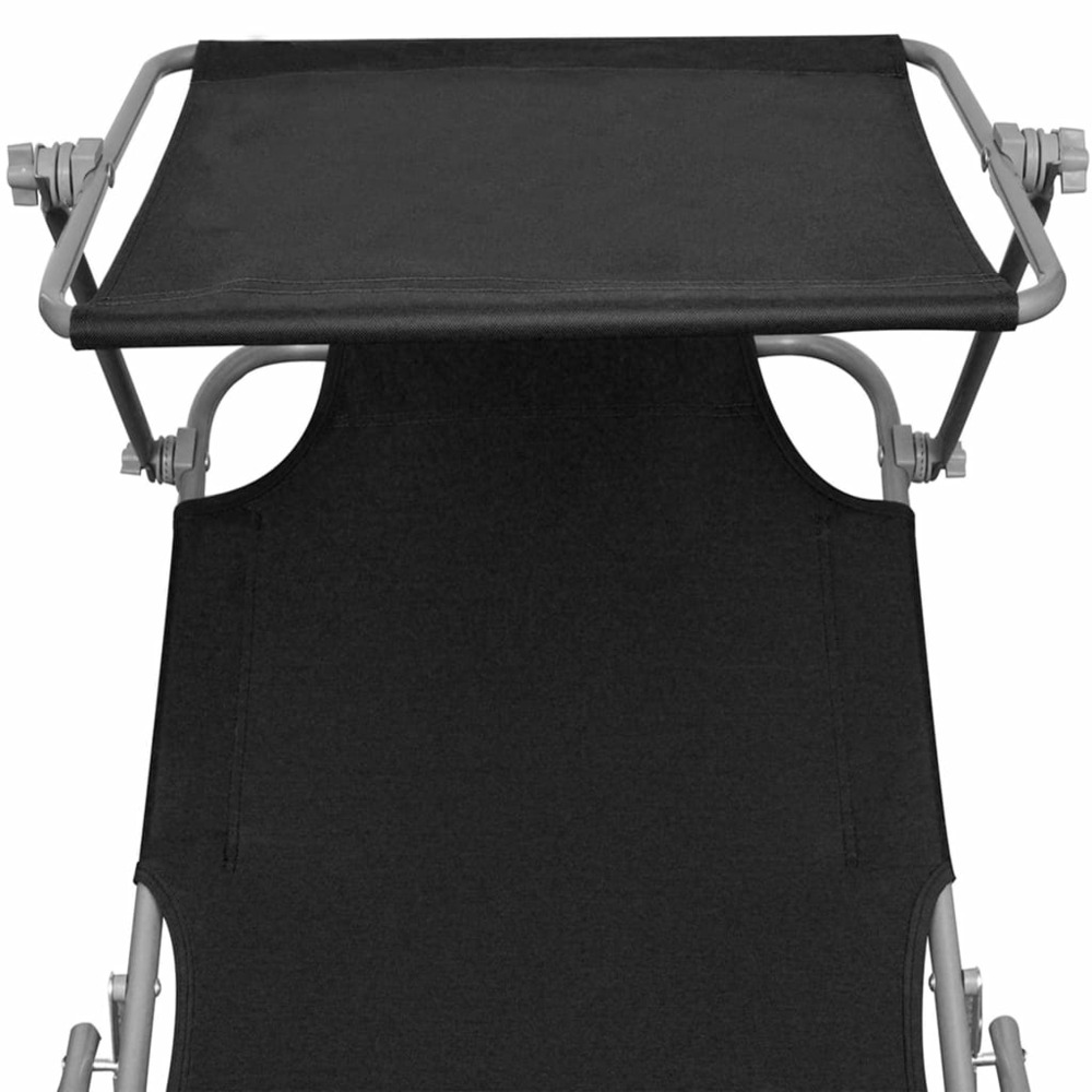 Transat chaise longue bain de soleil lit de jardin terrasse meuble d'extérieur pliable avec auvent noir aluminium