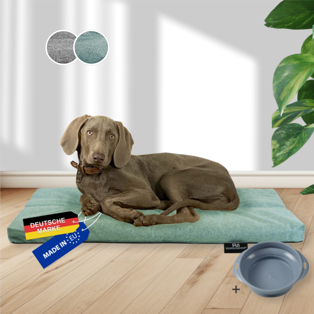Rohrschneider ® Hundebett mit Anti-Rutsch-Boden, strapazierfähiges Kissen für Hunde und Katzen, B120 x T75 x H7 cm, inkl. Gratis-Wassernapf