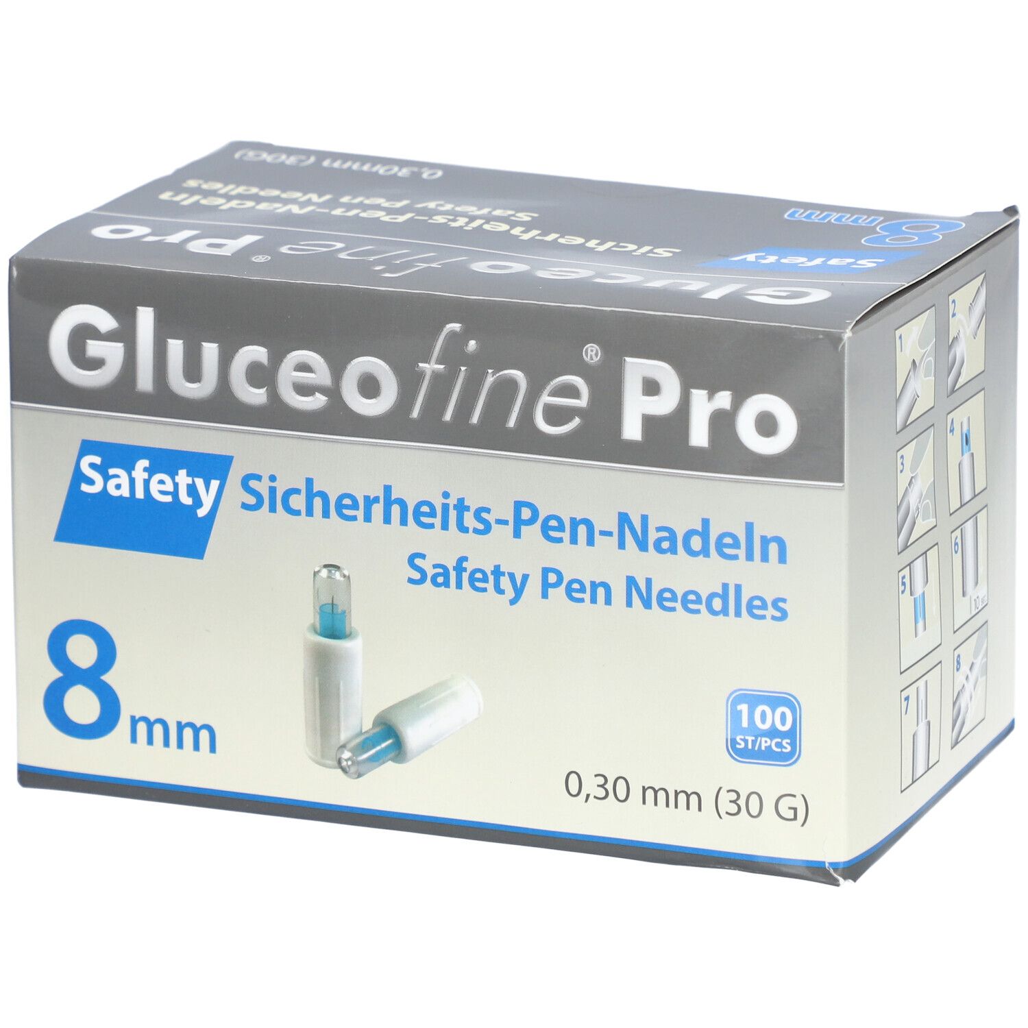 Gluceofine® Pro Safety Sicherheits-Pen-Nadeln 30 G, 0,30 x 8 mm